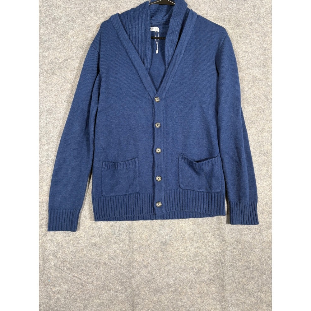 H2H Mens Shawl Collar Cardigan‎ Navy Blue Button Front Pockets Size M